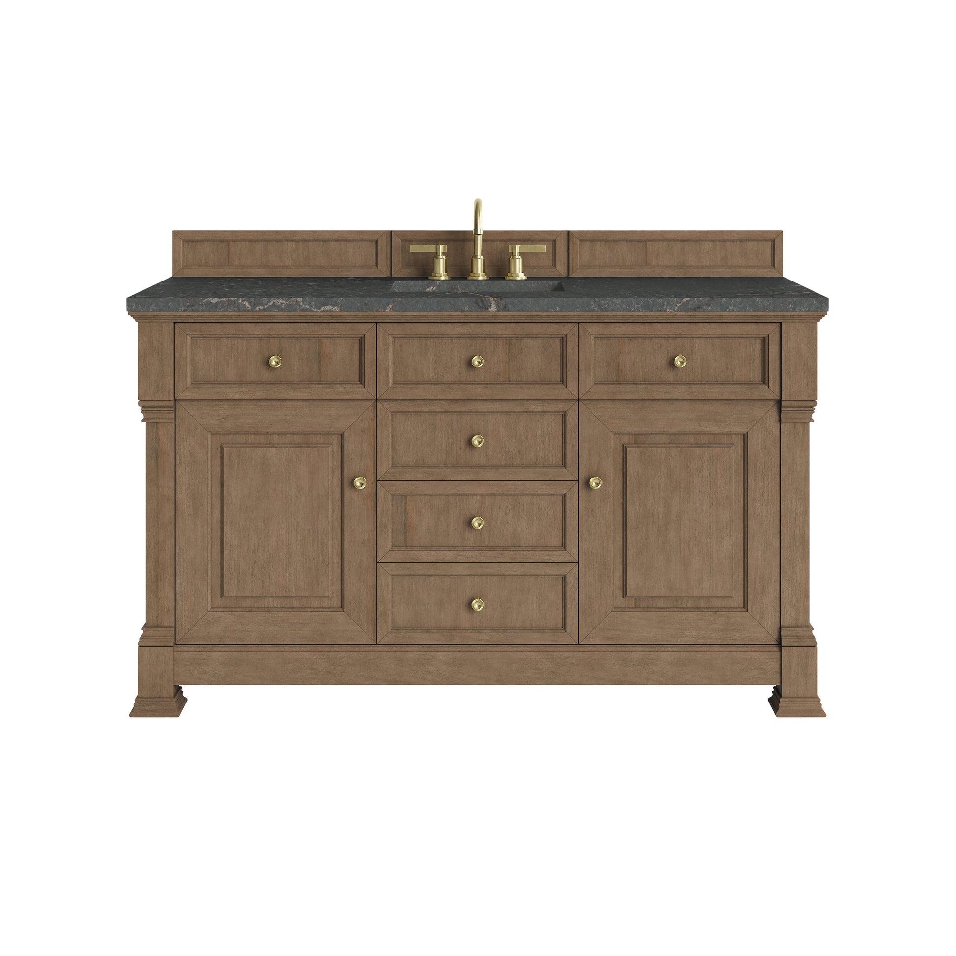 Renovate for Less Atlanta Brookfield 60" Single Vanity, Pecan w/ 3 CM Parisien Bleu Silestone Top