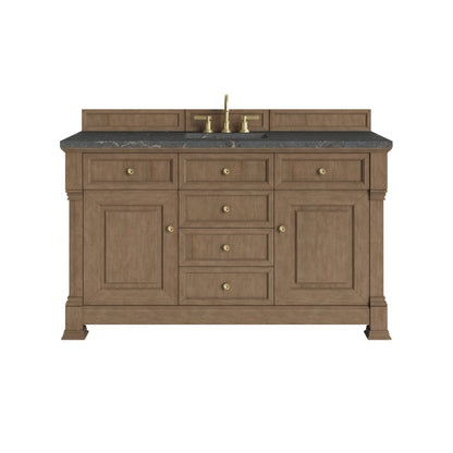 Renovate for Less Atlanta Brookfield 60" Single Vanity, Pecan w/ 3 CM Parisien Bleu Silestone Top