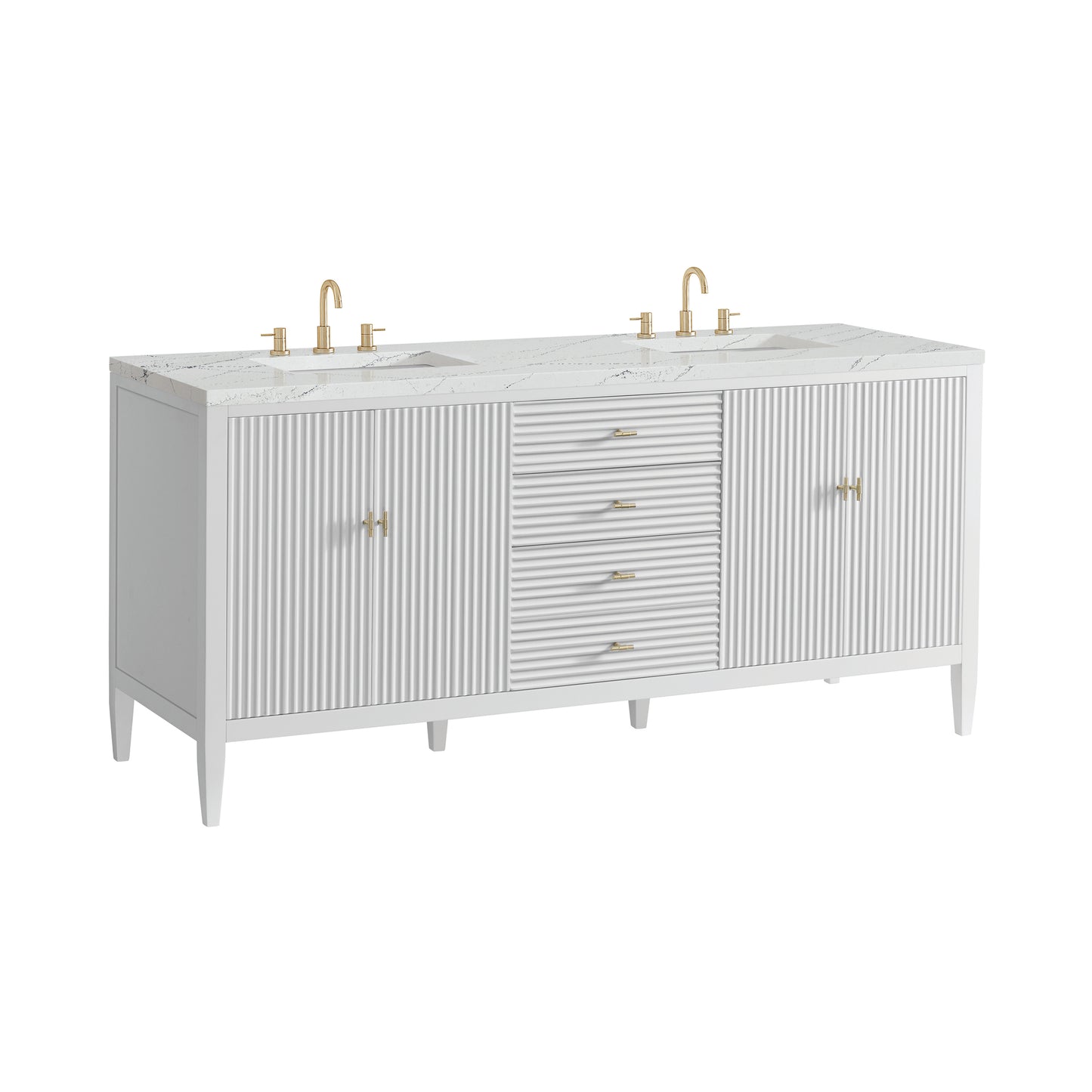 Renovate for Less Atlanta Myrrin 72" Double Vanity, Bright White w/ 3 CM Ethereal Noctis Silestone Top