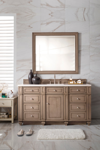 Renovate for Less Atlanta Bristol 60" Single Vanity, Whitewashed Walnut w/ 3 CM White Zeus Silestone Top