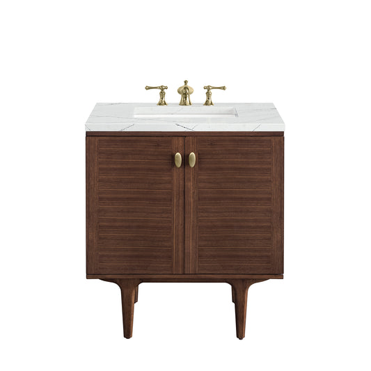 Renovate for Less Atlanta Amberly 30" Single Vanity, Mid-Century Walnut w/ 3 CM Ethereal Noctis Top