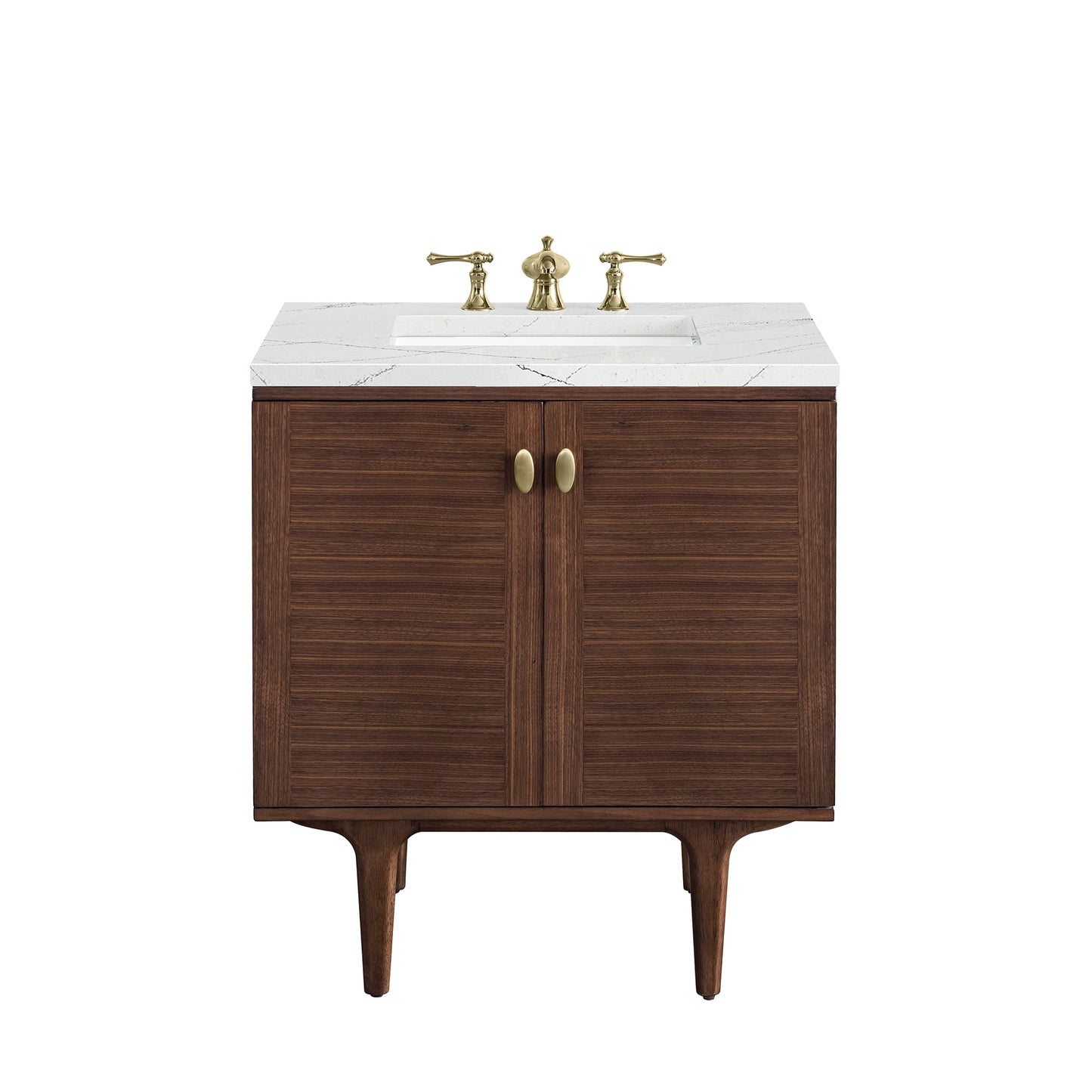 Renovate for Less Atlanta Amberly 30" Single Vanity, Mid-Century Walnut w/ 3 CM Ethereal Noctis Top