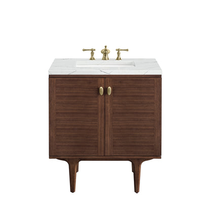 Renovate for Less Atlanta Amberly 30" Single Vanity, Mid-Century Walnut w/ 3 CM Ethereal Noctis Top