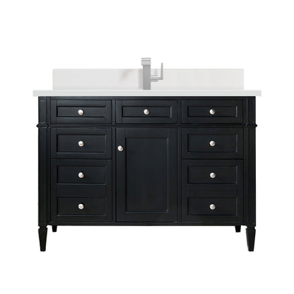 Renovate for Less Atlanta Brittany 48" Single Vanity, Black Onyx w/ Single Hole 3 CM White Zeus Silestone Top & Backsplash