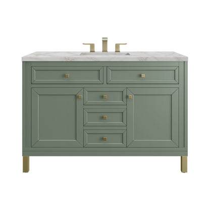 Renovate for Less Atlanta Chicago 48" Single Vanity, Smokey Celadon, w/ 3 CM Victorian Silver Silestone® Top w/FreePower Wireless Charger