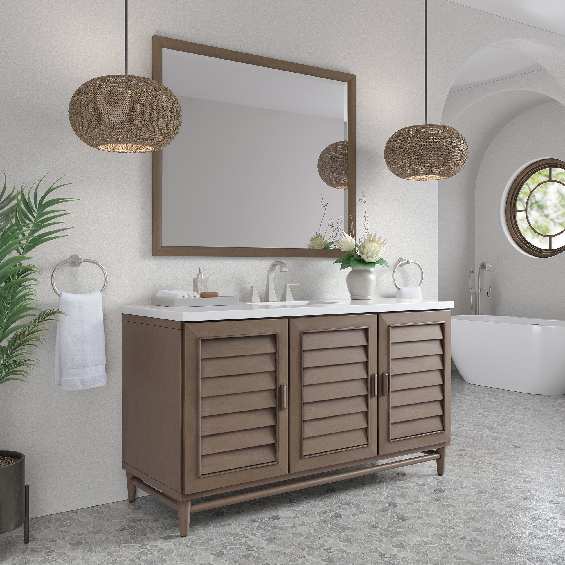 Renovate for Less Atlanta Portland 60" Single Vanity Whitewashed Walnut w/ 3 CM White Zeus Silestone Top