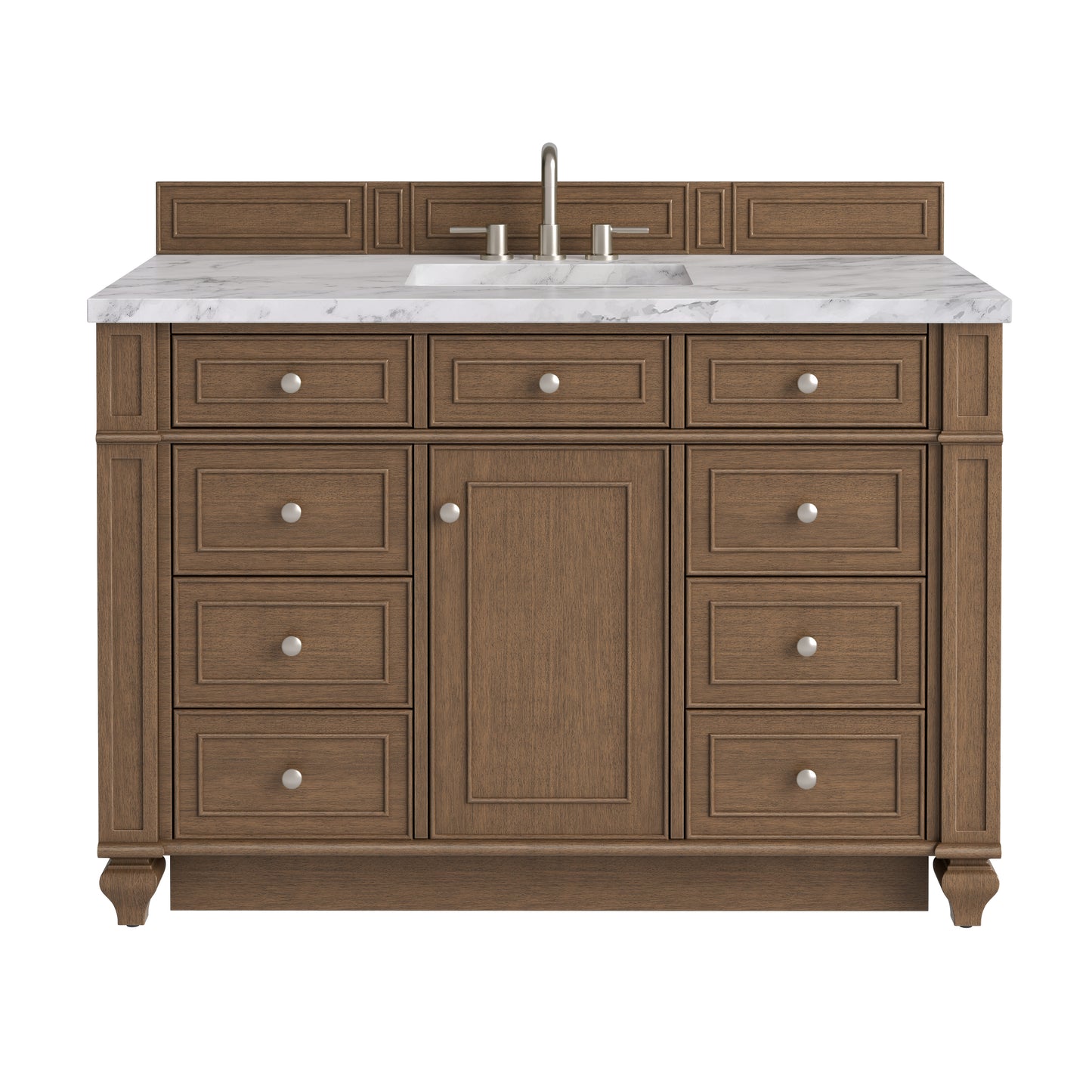 Renovate for Less Atlanta Bristol 48" Single Vanity, Saddle Brown w/ 3 CM Carrara Marble Top