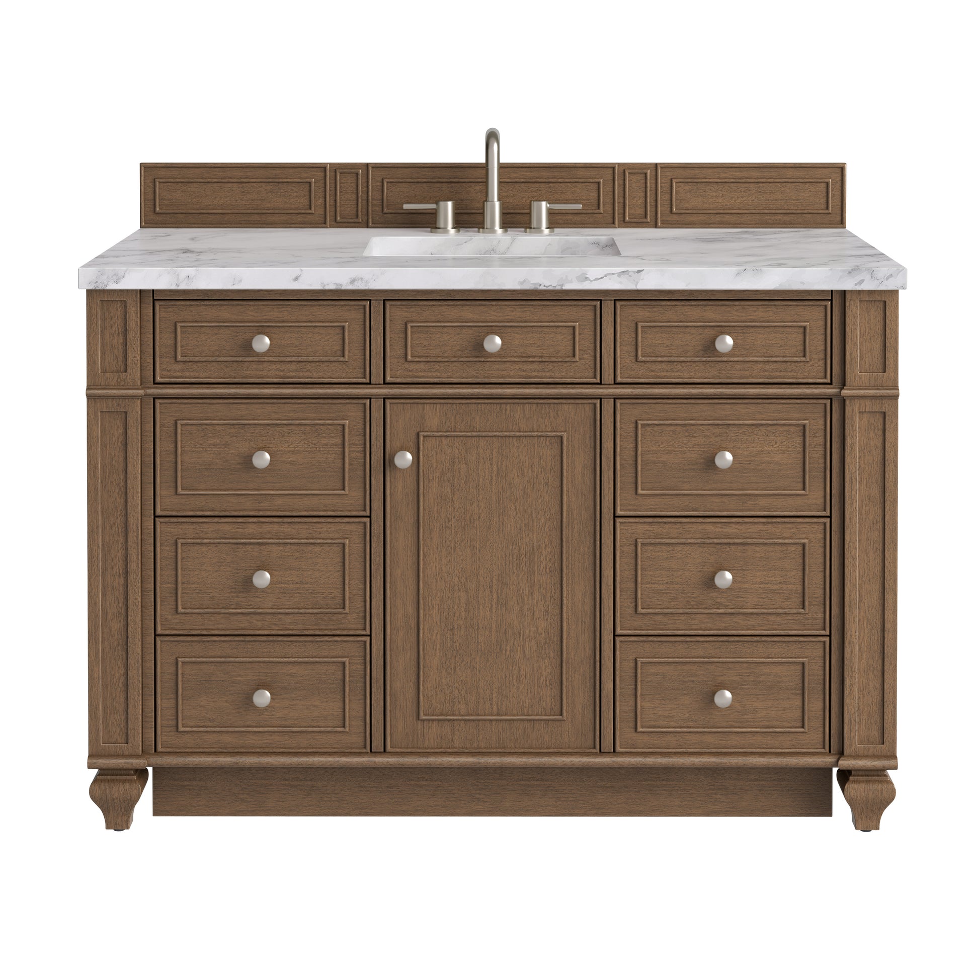 Renovate for Less Atlanta Bristol 48" Single Vanity, Saddle Brown w/ 3 CM Carrara Marble Top