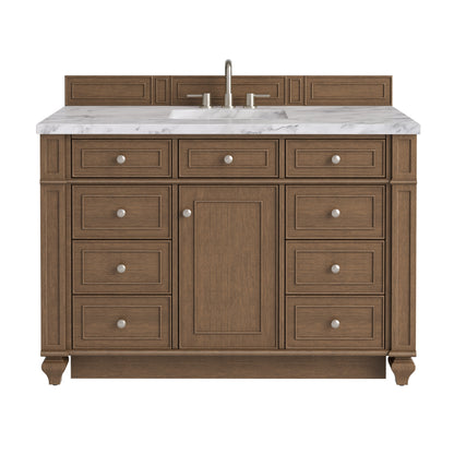 Renovate for Less Atlanta Bristol 48" Single Vanity, Saddle Brown w/ 3 CM Carrara Marble Top