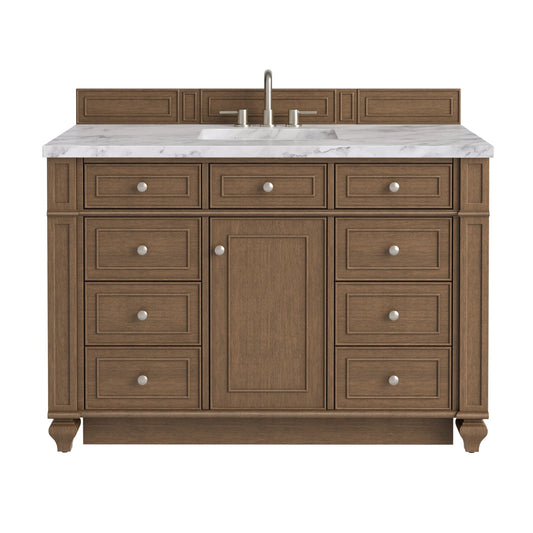 Bristol 48" Single Vanity, Saddle Brown w/ 3 CM Carrara Marble Top