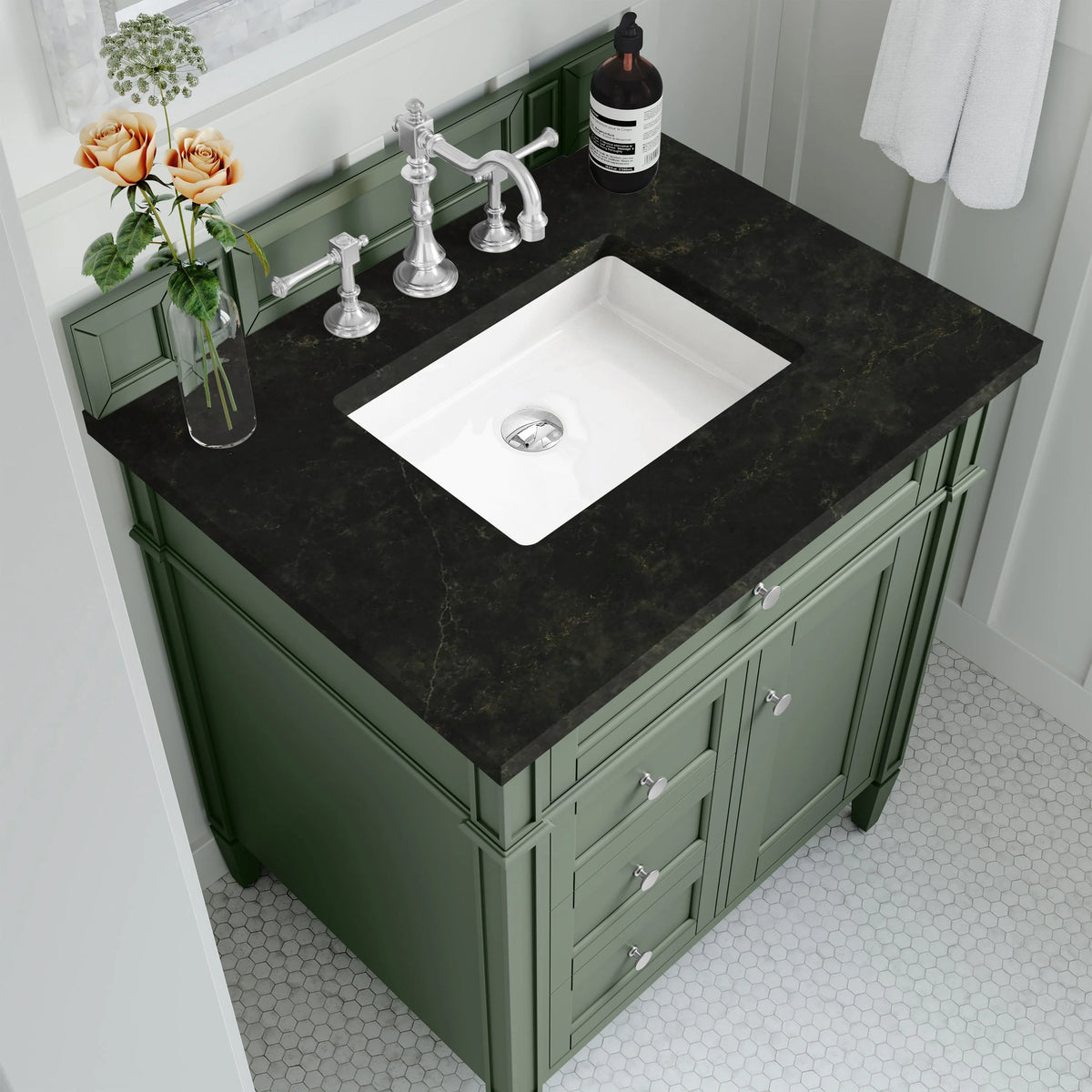 Brittany 30" Single Vanity, Smokey Celadon, w/ 3 CM Phantome Eclos Top