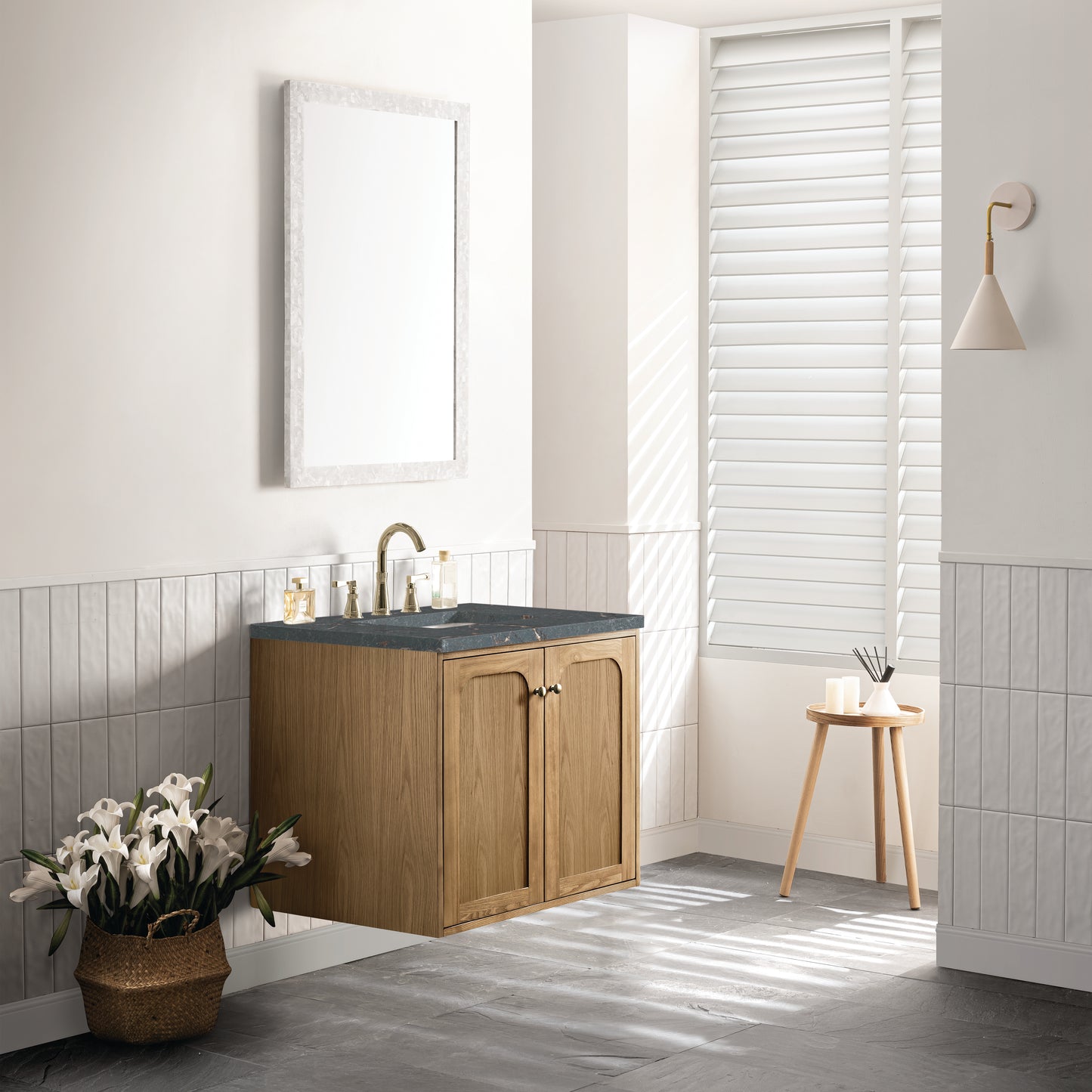 Renovate for Less Atlanta Laurent 30" Single Vanity, Light Natural Oak w/ 3 CM Parisien Bleu Top