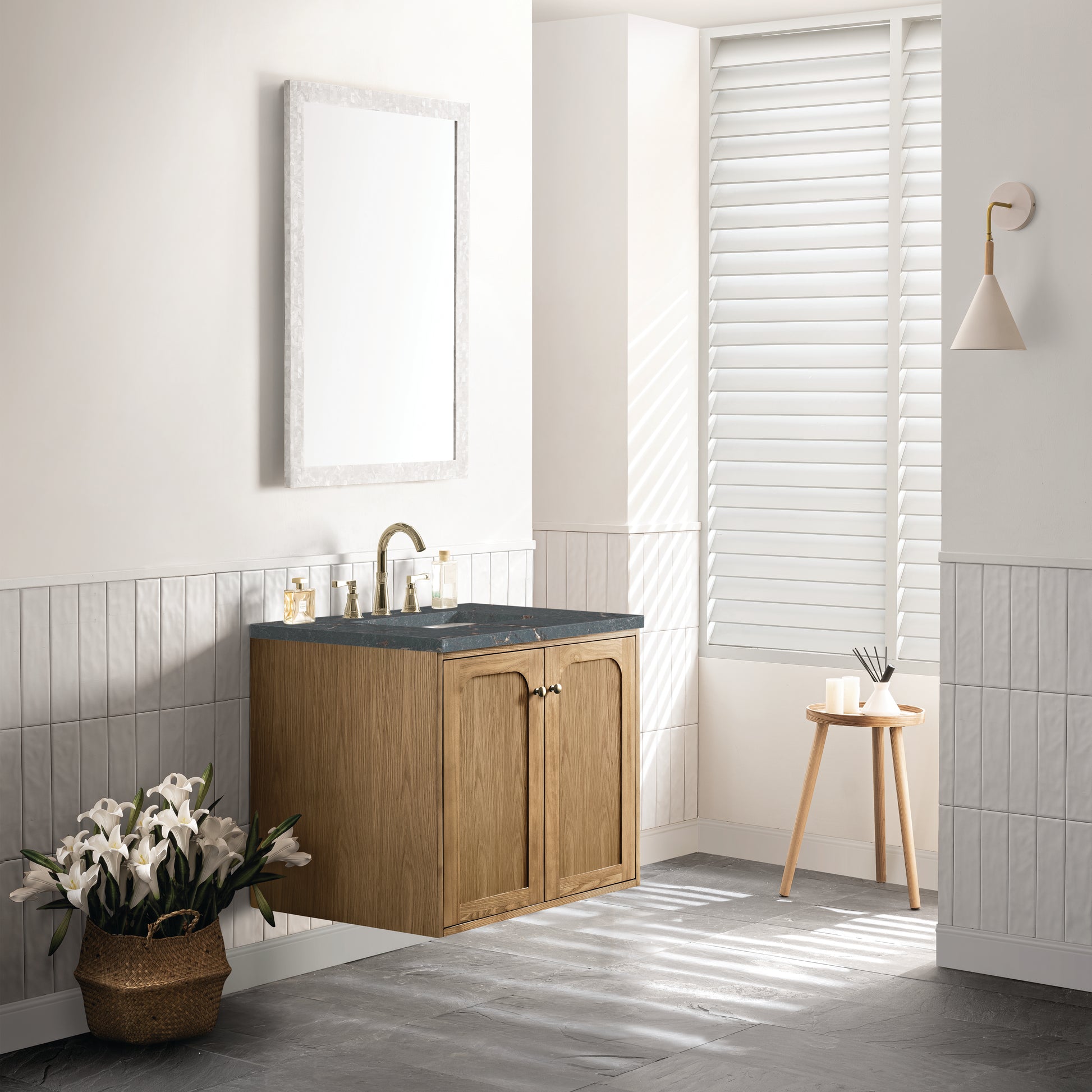 Renovate for Less Atlanta Laurent 30" Single Vanity, Light Natural Oak w/ 3 CM Parisien Bleu Top
