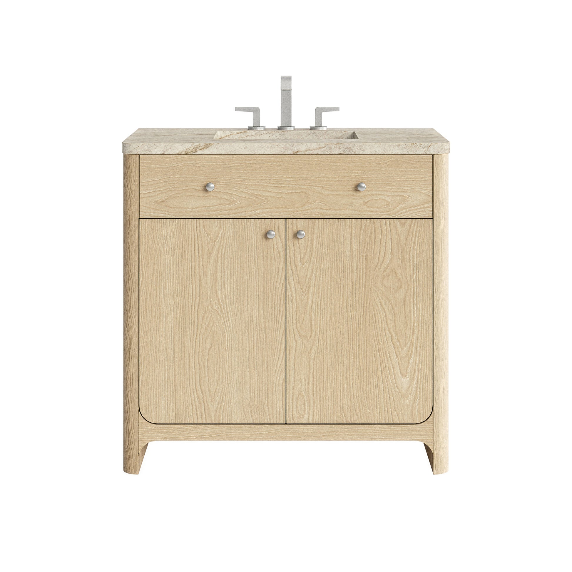 Renovate for Less Atlanta Gracyn 36" Single Vanity, Coastal Driftwood, w/ 3 CM Tajnar Eclos Widespread Top