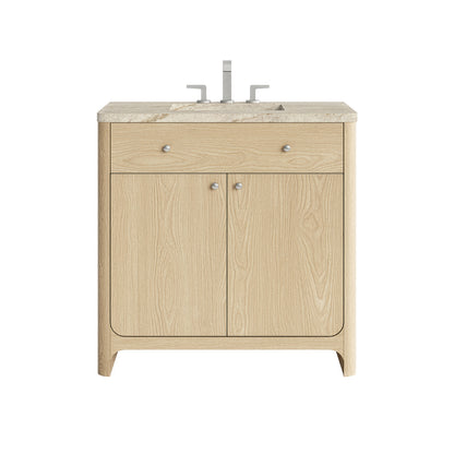 Renovate for Less Atlanta Gracyn 36" Single Vanity, Coastal Driftwood, w/ 3 CM Tajnar Eclos Widespread Top