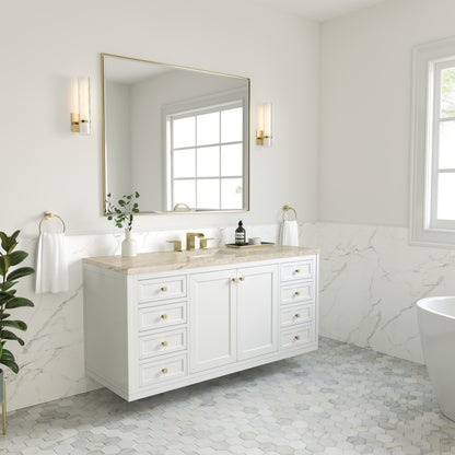Renovate for Less Atlanta Chicago 60" Single Vanity, Glossy White, w/ 3 CM Tajnar Eclos Top w/FreePower Wireless Charger
