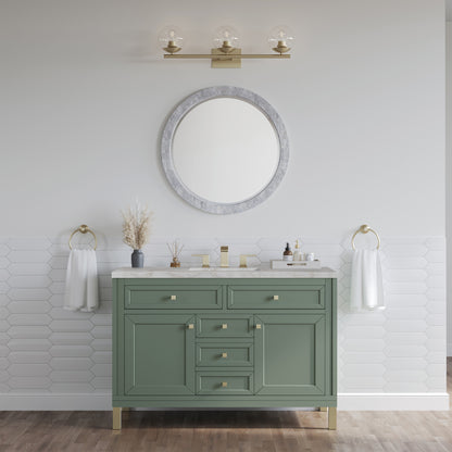Renovate for Less Atlanta Chicago 48" Single Vanity, Smokey Celadon, w/ 3 CM Victorian Silver Silestone® Top w/FreePower Wireless Charger