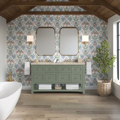 Renovate for Less Atlanta Breckenridge 60" Double Vanity, Smokey Celadon, w/ 3 CM Tajnar Eclos Top w/FreePower Wireless Charger