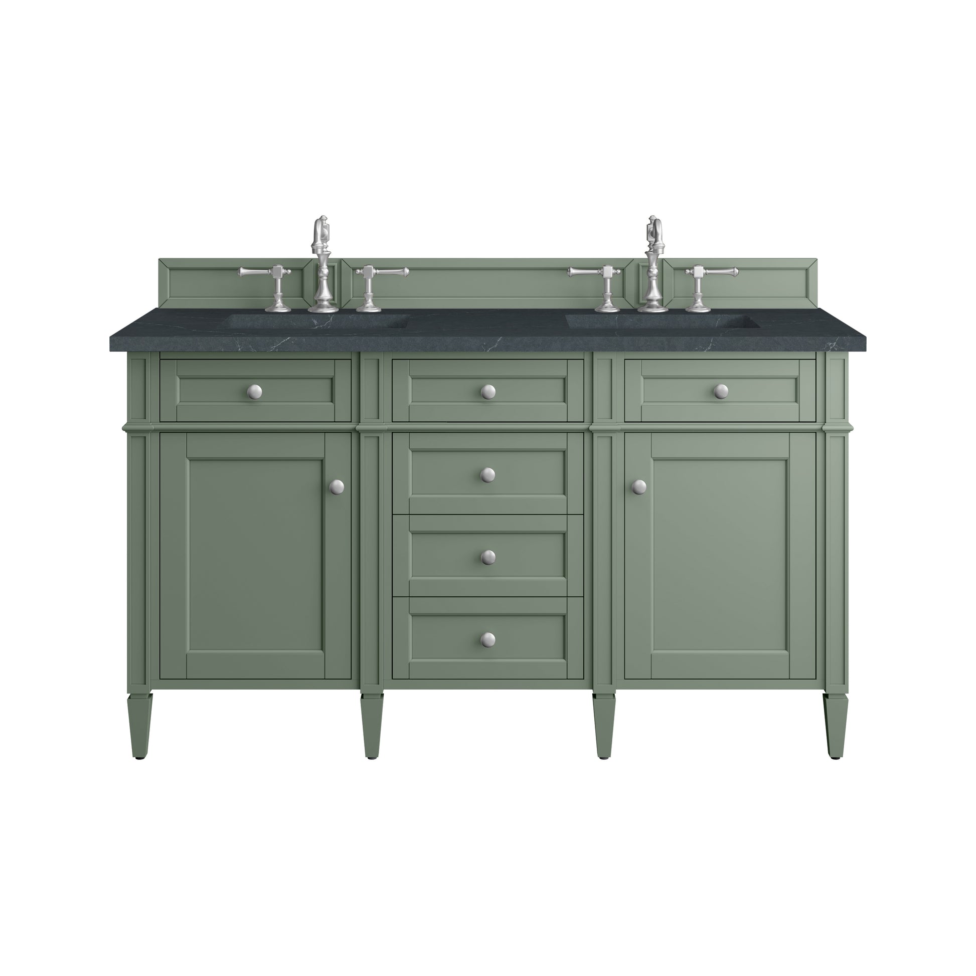 Renovate for Less Atlanta Brittany 60" Double Vanity, Smokey Celadon w/ 3 CM Charcoal Soapstone Top