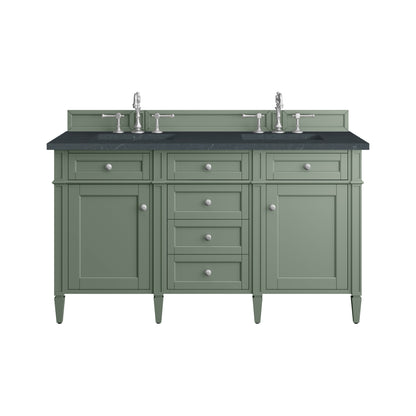 Renovate for Less Atlanta Brittany 60" Double Vanity, Smokey Celadon w/ 3 CM Charcoal Soapstone Top