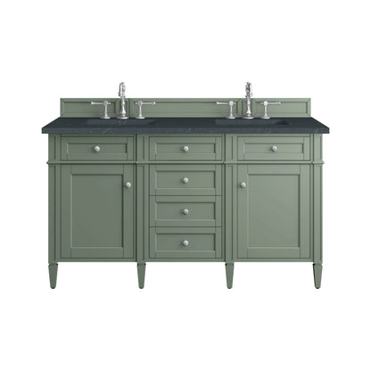 Brittany 60" Double Vanity, Smokey Celadon w/ 3 CM Charcoal Soapstone Top