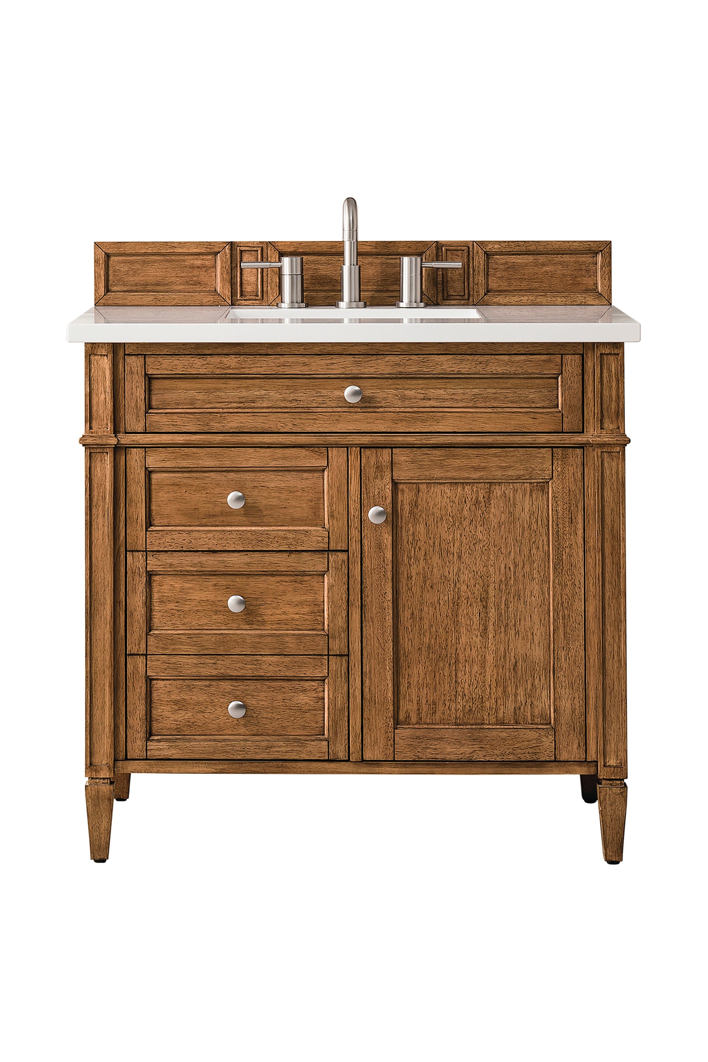 Renovate for Less Atlanta Brittany 36" Single Vanity, Saddle Brown w/ 3 CM White Zeus Silestone Top