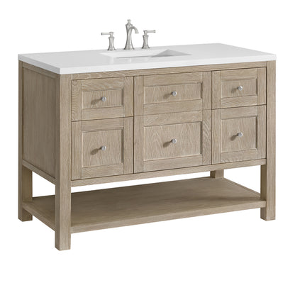 Renovate for Less Atlanta Breckenridge 48" Single Vanity, Whitewashed Oak w/ 3 CM White Zeus Silestone Top