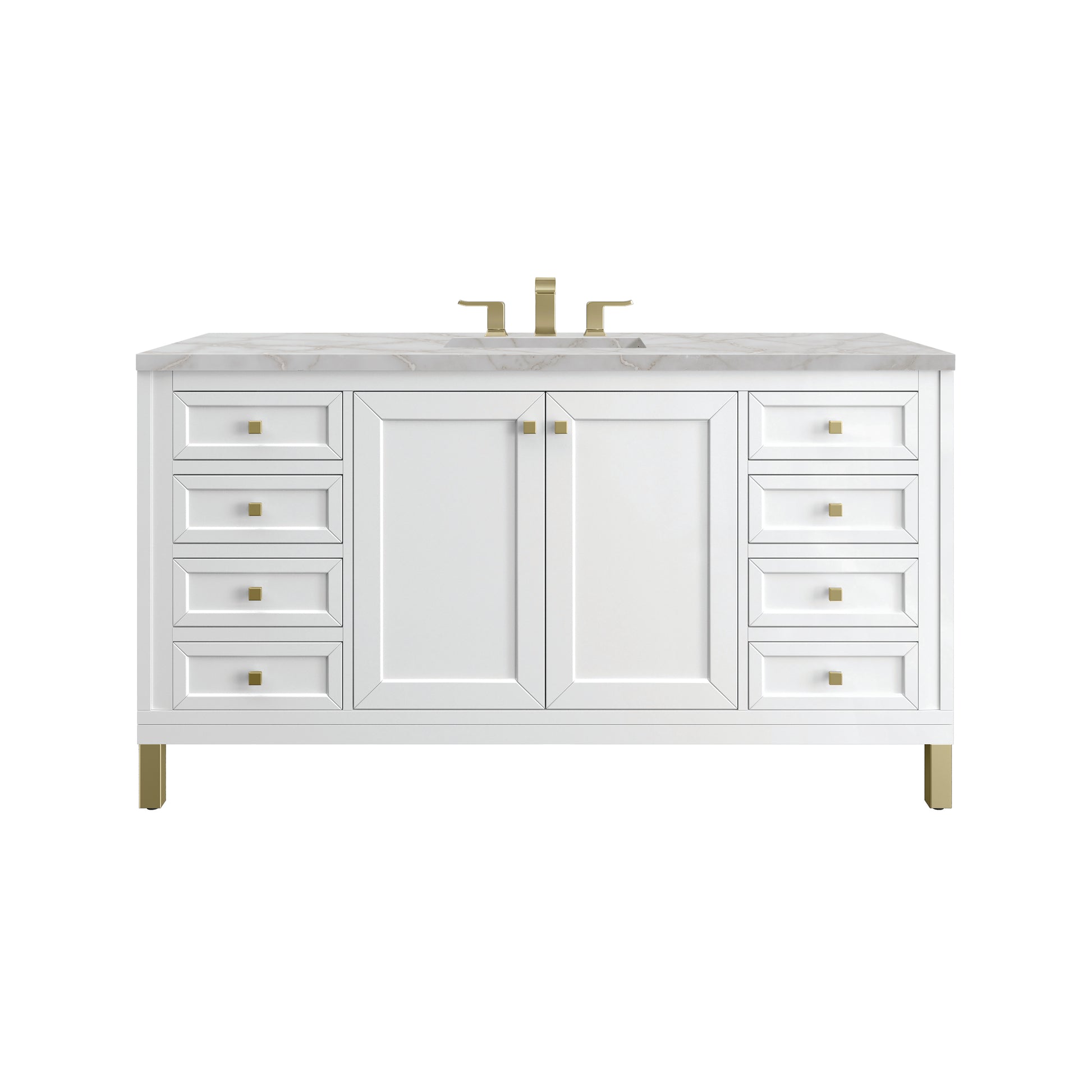 Renovate for Less Atlanta Chicago 60" Single Vanity, Glossy White, w/ 3 CM Victorian Silver Silestone® Top