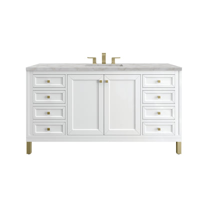 Renovate for Less Atlanta Chicago 60" Single Vanity, Glossy White, w/ 3 CM Victorian Silver Silestone® Top