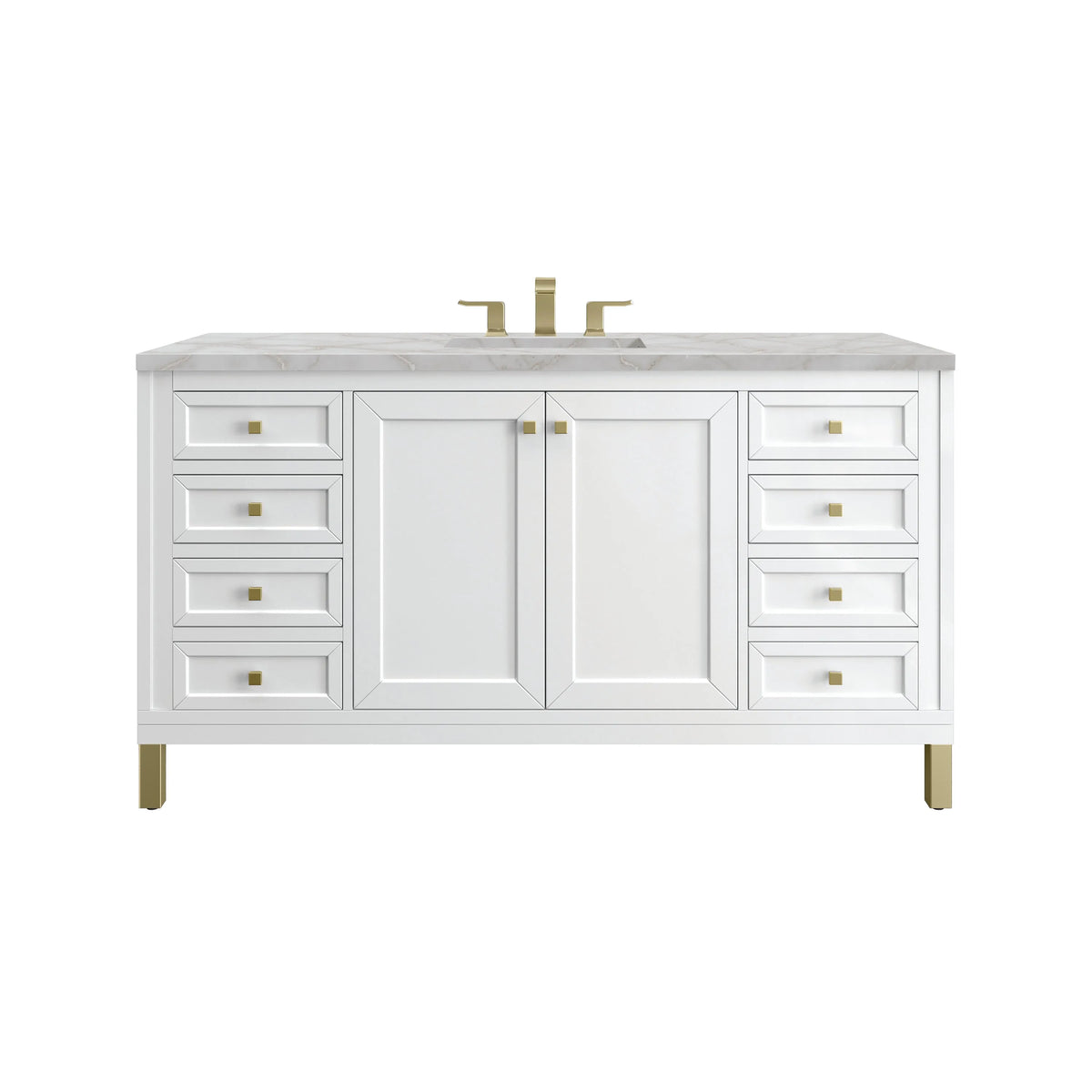 Chicago 60" Single Vanity, Glossy White, w/ 3 CM Victorian Silver Silestone® Top