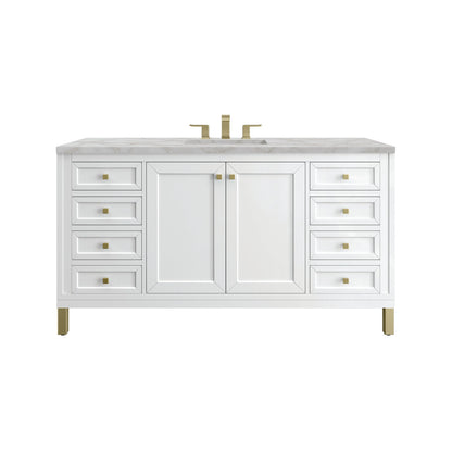 Chicago 60" Single Vanity, Glossy White, w/ 3 CM Victorian Silver Silestone® Top