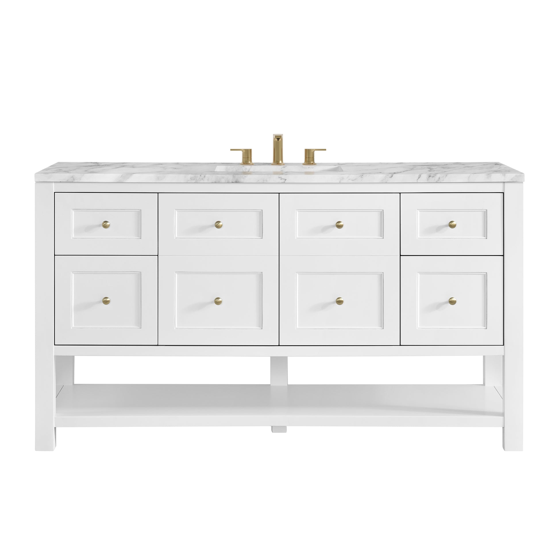 Renovate for Less Atlanta Breckenridge 60" Single Vanity, Bright White, w/ 3 CM Carrara Marble Top
