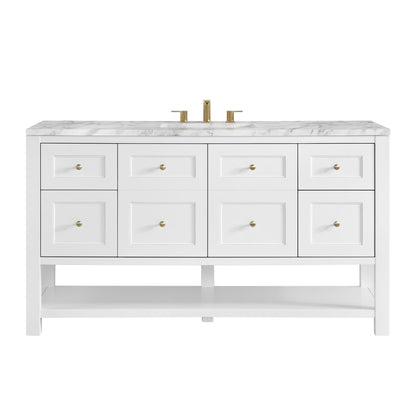 Renovate for Less Atlanta Breckenridge 60" Single Vanity, Bright White, w/ 3 CM Carrara Marble Top