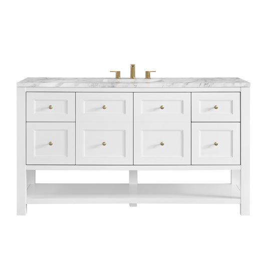 Renovate for Less Atlanta Breckenridge 60" Single Vanity, Bright White, w/ 3 CM Carrara Marble Top