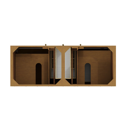 Renovate for Less Atlanta Hudson 60" Double Vanity, Honey Oak w/ 3 CM Ethereal Noctis Silestone Top w/FreePower Wireless Charger