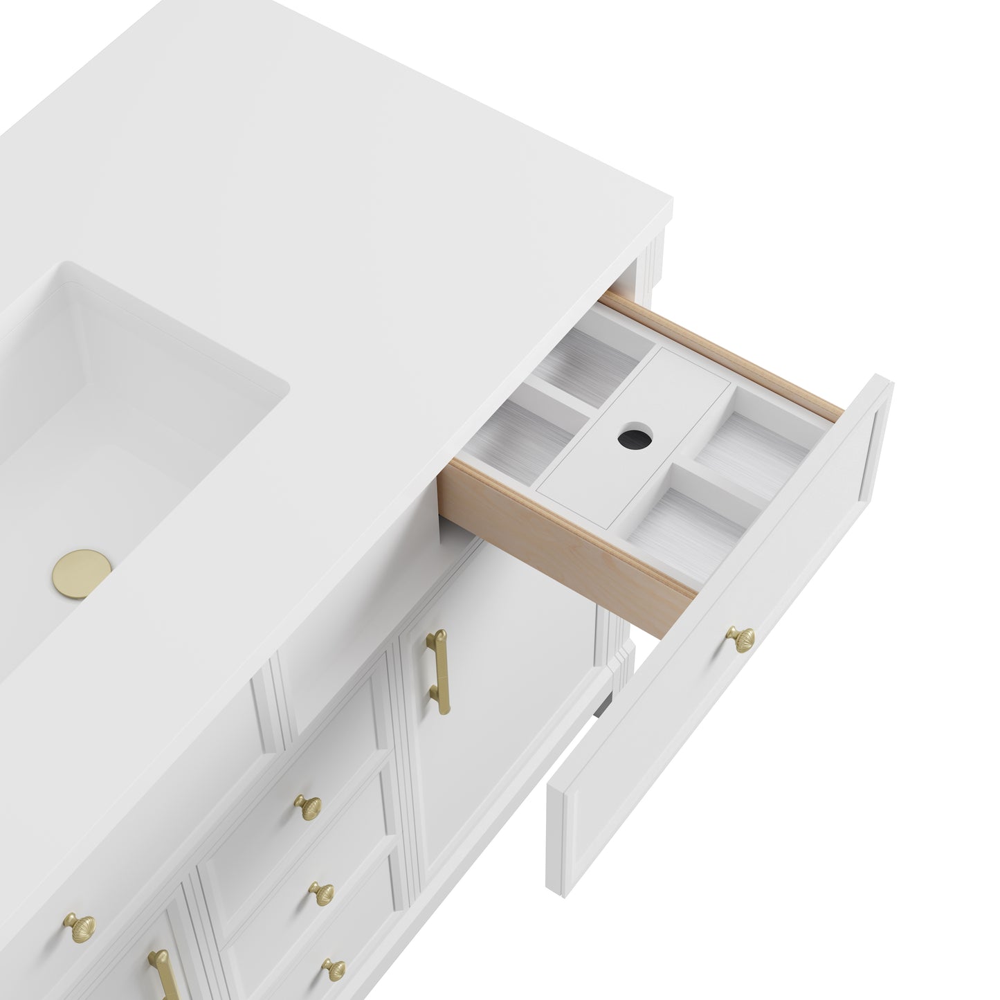 Renovate for Less Atlanta Bellshire 48" Single Vanity, Bright White w/ 3 CM Carrara Marble Top
