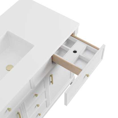Renovate for Less Atlanta Bellshire 48" Single Vanity, Bright White w/ 3 CM Carrara Marble Top