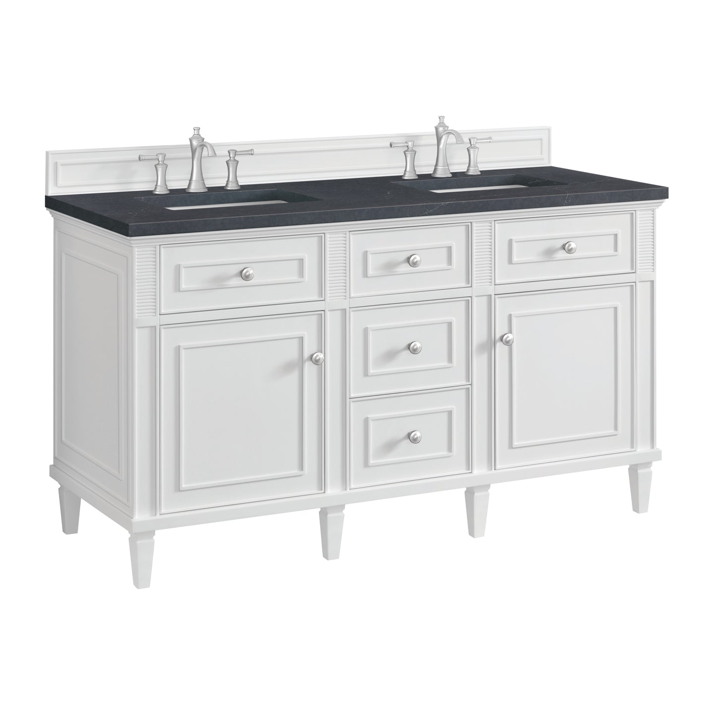 Renovate for Less Atlanta Lorelai 60" Double Vanity, Bright White w/ 3 CM Charcoal Soapstone Silestone Top