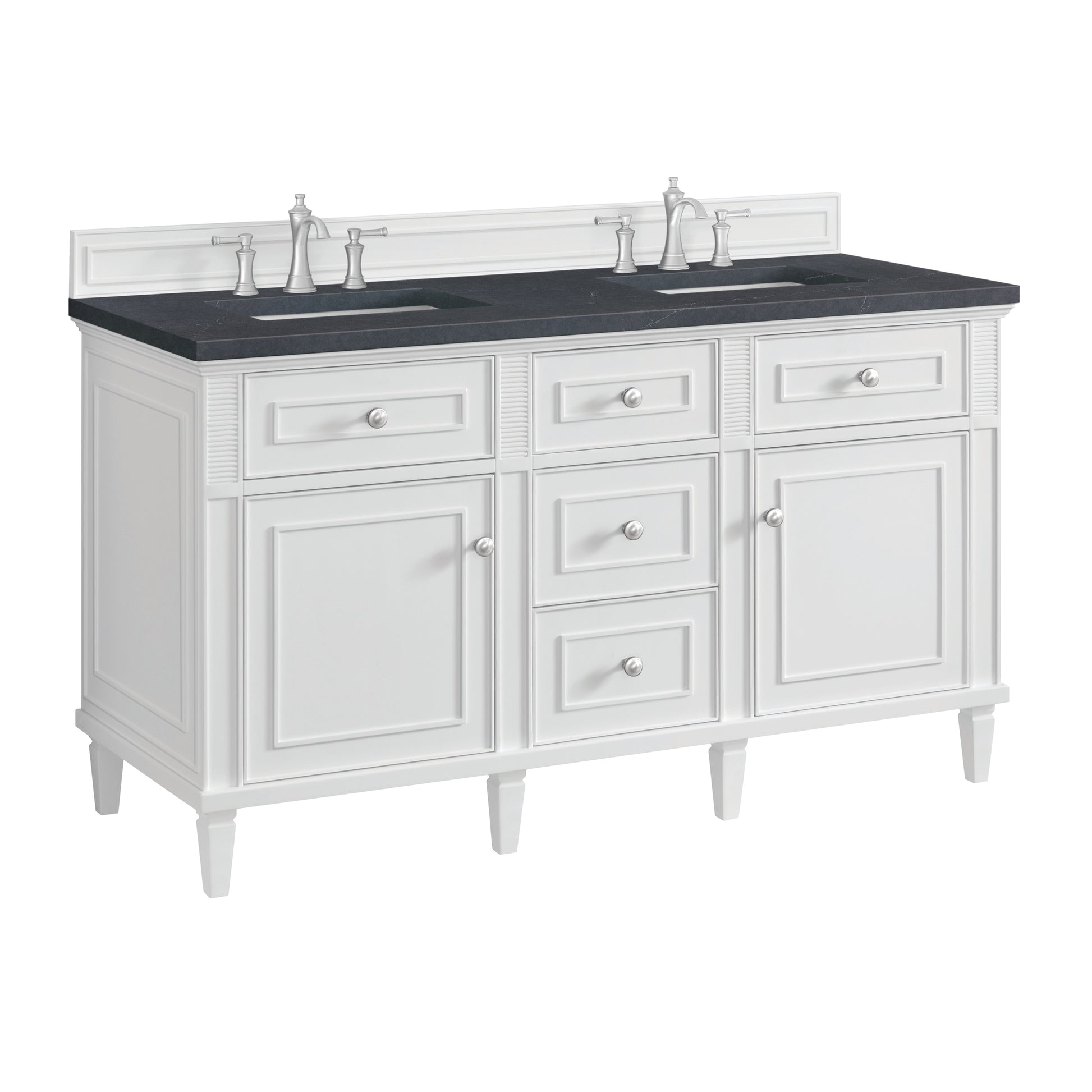 Renovate for Less Atlanta Lorelai 60" Double Vanity, Bright White w/ 3 CM Charcoal Soapstone Silestone Top