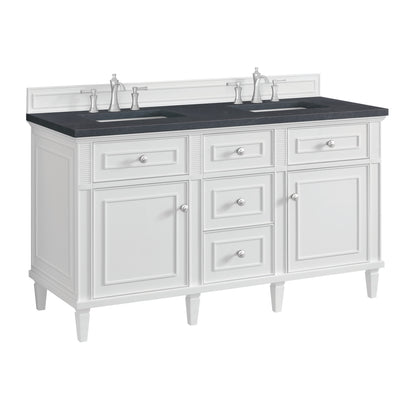 Renovate for Less Atlanta Lorelai 60" Double Vanity, Bright White w/ 3 CM Charcoal Soapstone Silestone Top
