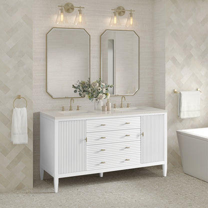 Renovate for Less Atlanta Myrrin 60" Double Vanity, Bright White, w/ 3 CM Siberian Silestone Top