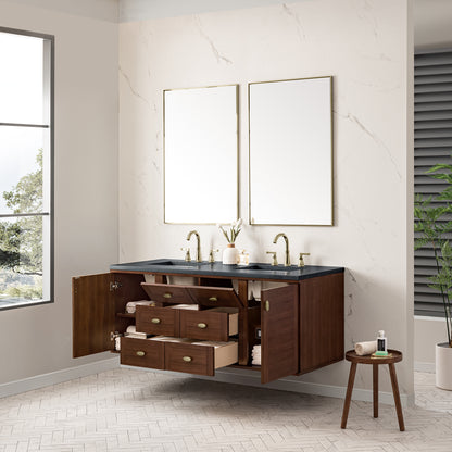 Renovate for Less Atlanta Amberly 60" Double Vanity, Mid-Century Walnut w/ 3 CM Charcoal Soapstone Top