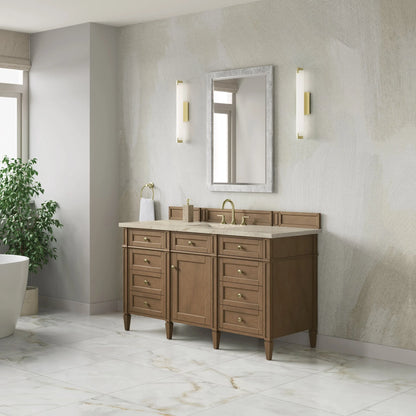 Brittany 60" Single Vanity, Pecan w/ 3 CM Tajnar Eclos Top
