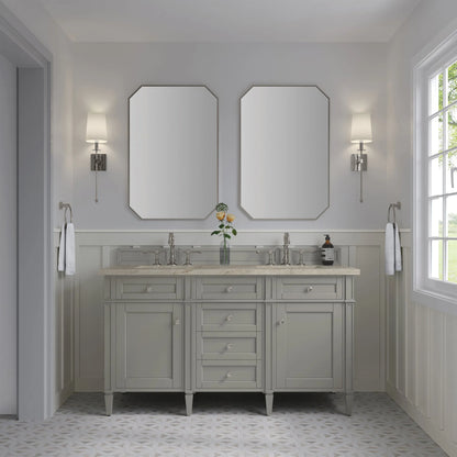 Brittany 60" Double Vanity, Urban Gray, w/ 3 CM Tajnar Eclos Top w/FreePower Wireless Charger