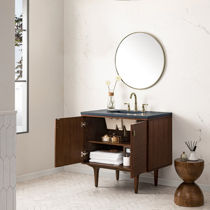 Renovate for Less Atlanta Amberly 36" Single Vanity, Mid-Century Walnut w/ 3 CM Charcoal Soapstone Top