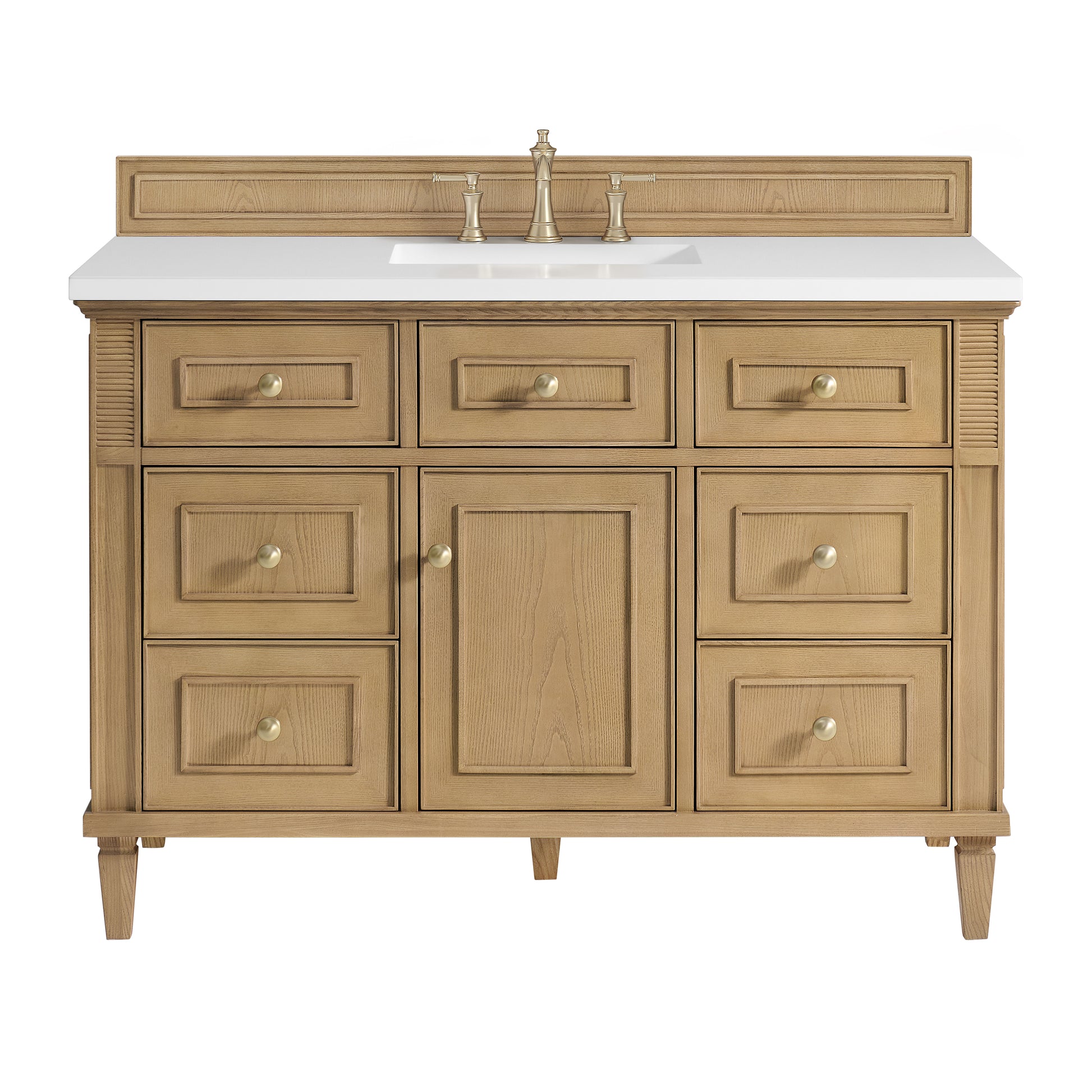 Renovate for Less Atlanta Lorelai 48" Single Vanity, Light Natural Oak w/ 3 CM White Zeus Silestone Top