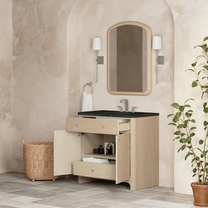 Renovate for Less Atlanta Gracyn 36" Single Vanity, Coastal Driftwood, w/ 3 CM Phantome Eclos Widespread Top