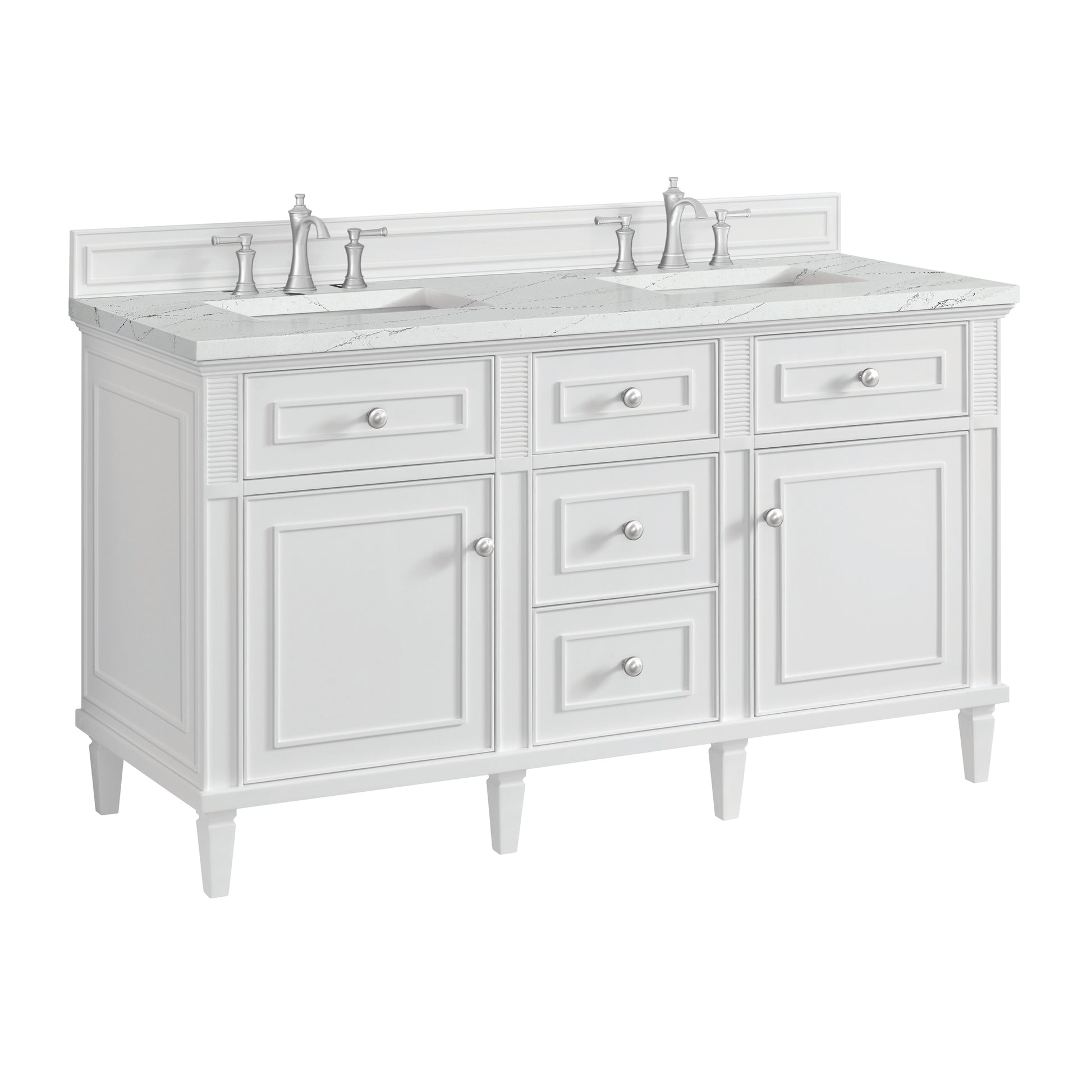 Renovate for Less Atlanta Lorelai 60" Double Vanity, Bright White w/ 3 CM Ethereal Noctis Silestone Top w/FreePower Wireless Charger