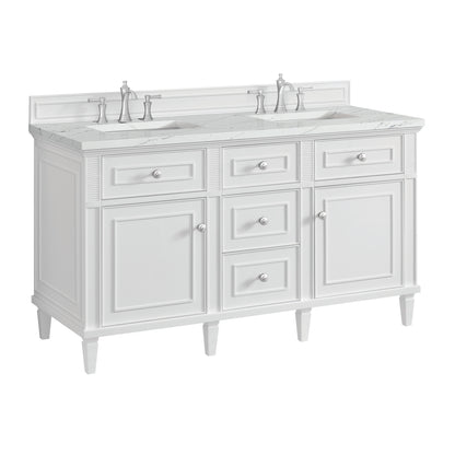 Renovate for Less Atlanta Lorelai 60" Double Vanity, Bright White w/ 3 CM Ethereal Noctis Silestone Top w/FreePower Wireless Charger