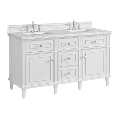 Lorelai 60" Double Vanity, Bright White w/ 3 CM Ethereal Noctis Silestone Top w/FreePower Wireless Charger